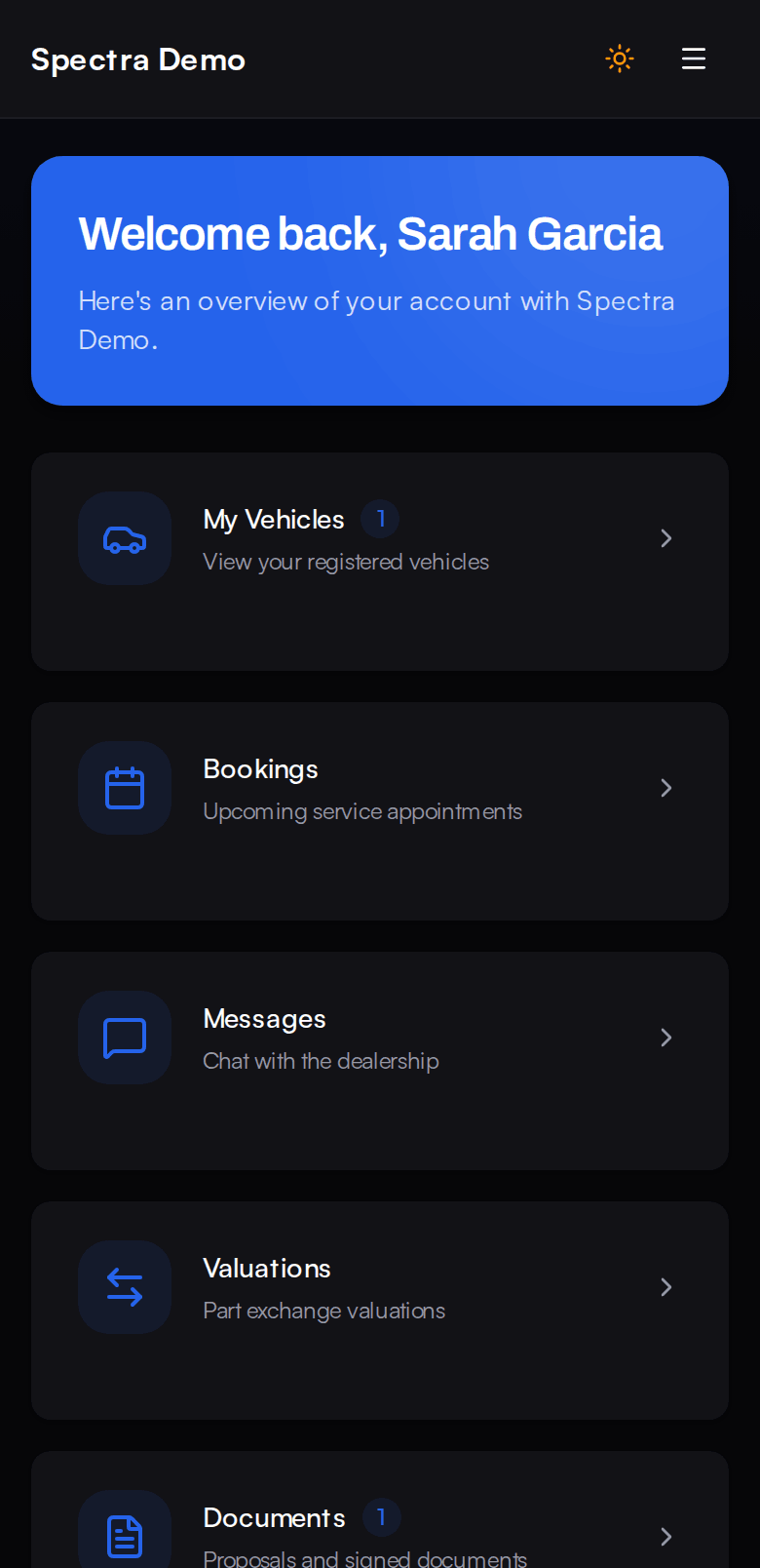 A dealer-branded customer portal on a phone