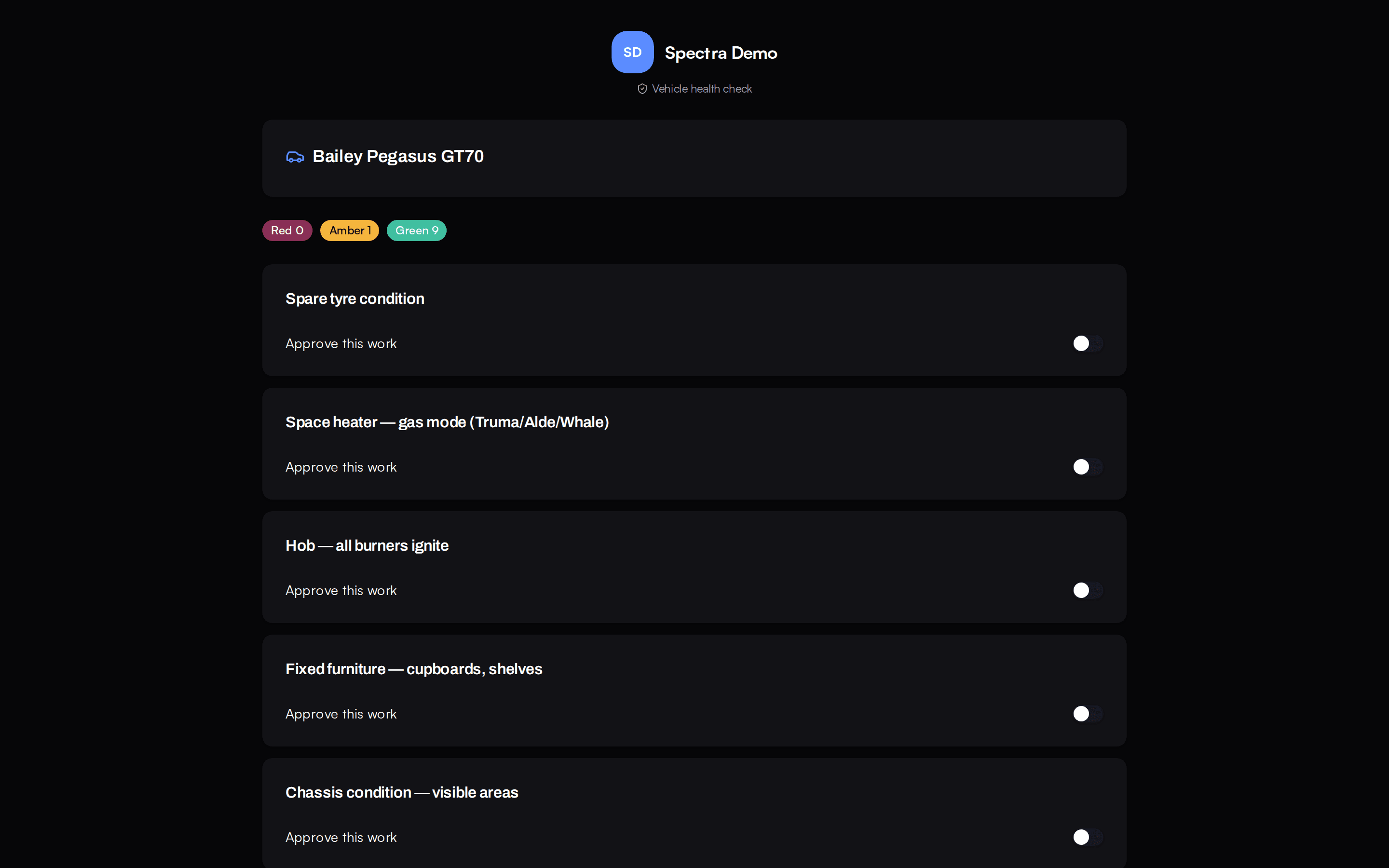 The customer health check report with approve and decline choices beside each item.