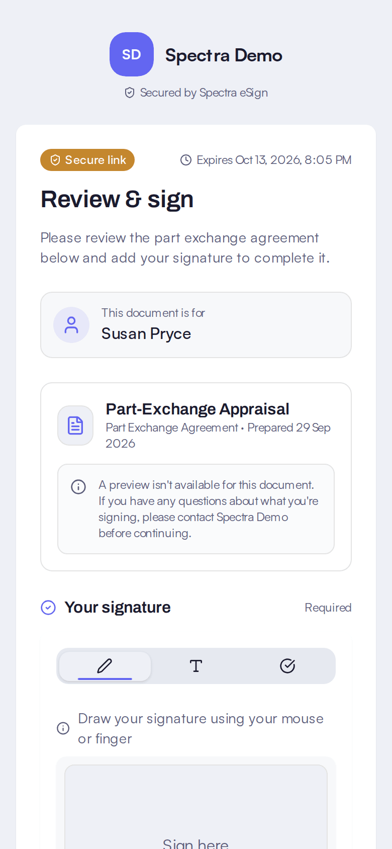 A contract open for e-signature on a phone