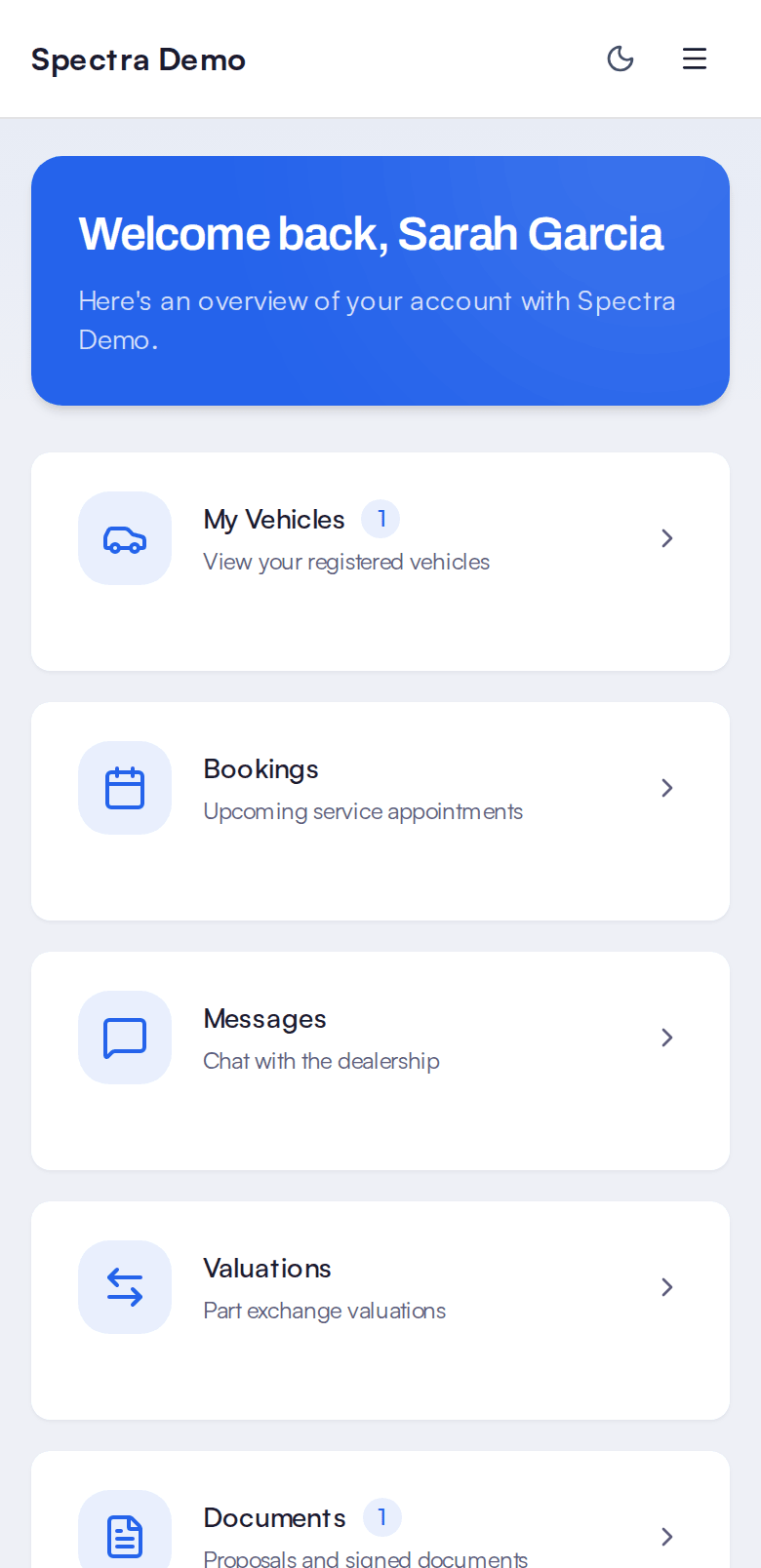 A dealer-branded customer portal on a phone