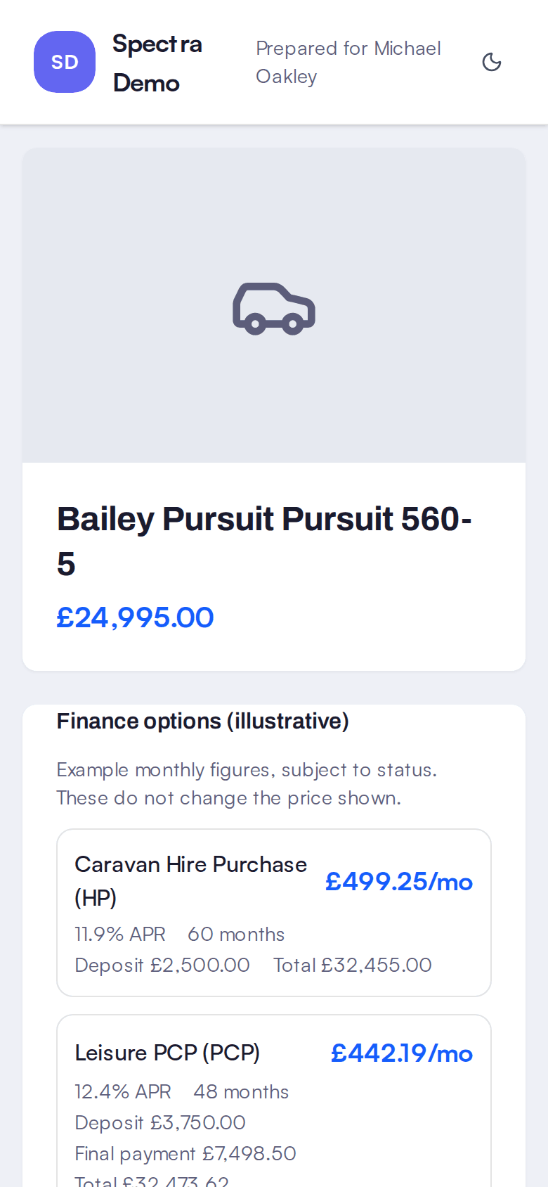 An online quote on a phone, with optional extras and an accept button